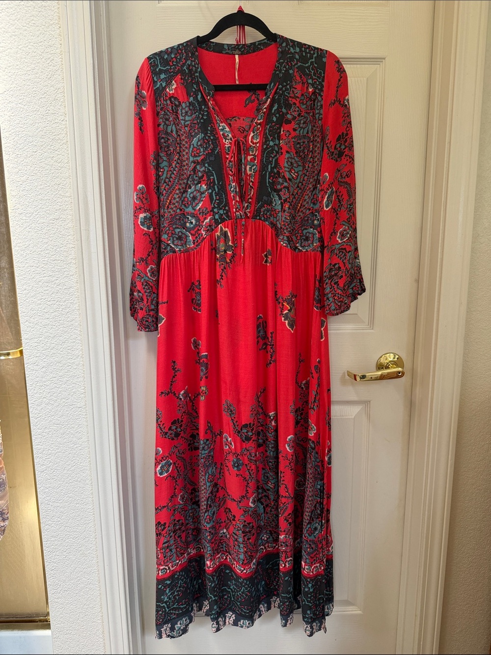 Free People Red Paisley Maxi Dress with Dark Trim
